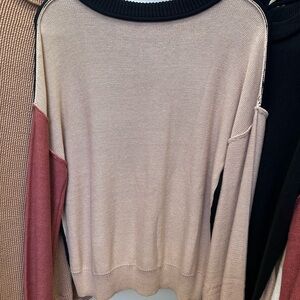 Black Colorblock Bishop Sleeve Ribbed Trim Sweater